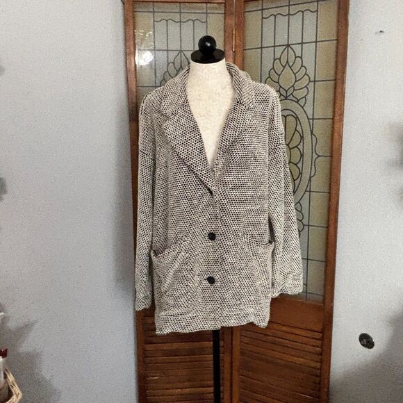 Marine Layer Birdseye Knit Blazer Black White Contrast Size Large - Picture 2 of 16